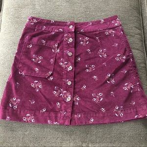 Free People Burgundy Velvet Print Button Up Skirt